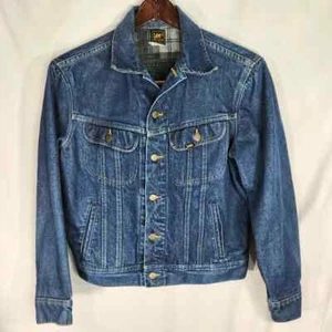 Vintage 1980s Lee Cotton Denim Flannel Lined Jean Jacket Size Medium Made in USA - Picture 1 of 10