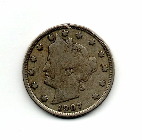 1907 LIBERTY HEAD NICKEL CLIPPED ERROR FULL DATE CIRCULATED COIN #EC113 FREE S&H Cover