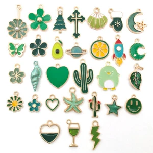 10pcs green Enamel Charms Pendant For DIY Jewelry Making Handmade 30 Options - Picture 1 of 40
