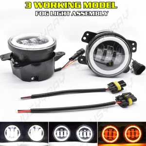 Pair 4" Inch Round LED Fog Lights Lamps Halo for 2001-2016 Freightliner Coronado - Picture 1 of 16