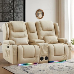 Recliner Sofa 2-seater Reclining Couch PU Leather Loveseats Home Theater Seating - Picture 1 of 50