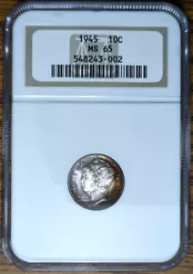 1945-P Mercury Silver Dime NGC MS-65 Rainbow Toned End Roll Album Two Sided - Picture 1 of 20