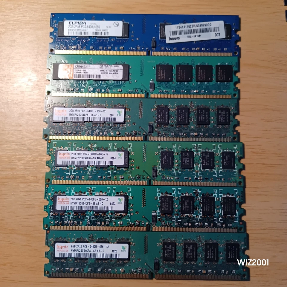 Lot 6x 2GB DDR2 PC2-6400U Desktop RAM Memory HYNIX KINGSTON ELPIDA NON-ECC 12GB - Image 1 of 4