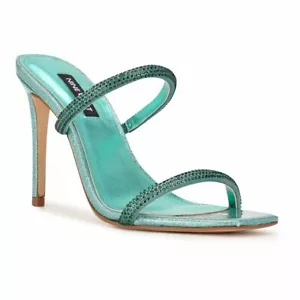NINE WEST Zarleen 2 slide sandals heels crystal teal green rhinestone shoe sz 7 - Picture 1 of 1