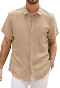 Men's Button Down Shirts Casual Short Sleeve Summer Lightweight Beach Shirts - Picture 1 of 6