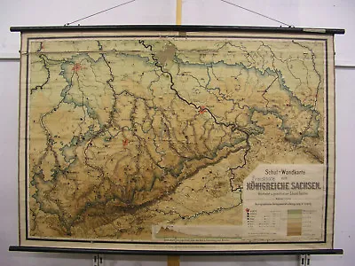 Wandkarte Königreich Sachsen 174x118cm ~1910 Vintage Kingdom Of Saxony Wall Map • 389€