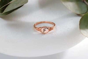 14K Rose Gold Initial Ring - Picture 1 of 44