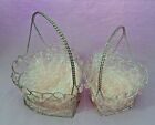 Set of 2 Silver Metal Wire Heart Shaped Basket With Pink Heart Beads Valentine