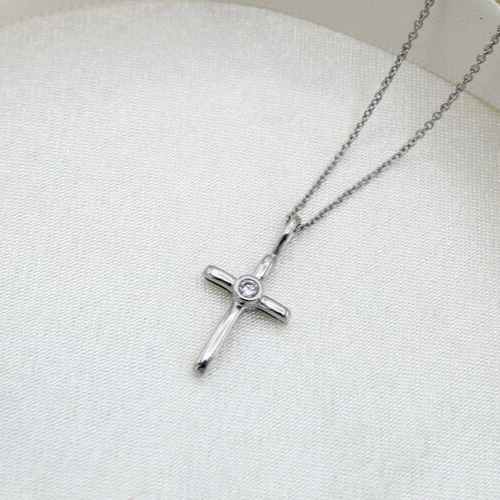 Cross Design With Natural Real Diamonds & Solid 950 Platinum Women's Pendant - Image 1 of 4