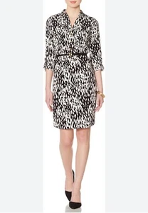 The Limited Ashton Shirt Dress Abstract Workwear Belted M Roll Tab Black & White - Imagen 1 de 10