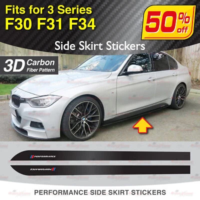 Racing Side Skirt Stickers 3D CARBON PATTERN Stripes fits BMW F30 F31 F34 3 Ser - Image 1 of 4
