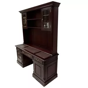 Solid Mahogany Home Office Desk 6 drawers with HutchAntique Reproduction Design - Picture 1 of 5