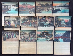 Japan c.1900 Meiji Period - 12 Printed & Hand Coloured Skimmed Wood Letter Heads - Picture 1 of 5