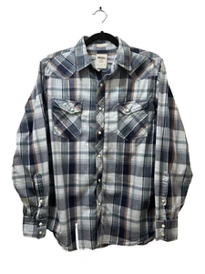 Fossil 54 Vintage Fit Pearl Snap Button Down Plaid Shirt Mens M Western Cowboy - Picture 1 of 8