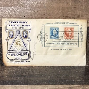 Sobre de estampillas masónicas del club de patrocinadores de Nueva York 100 aniversario de Estados Unidos - Imagen 1 de 7