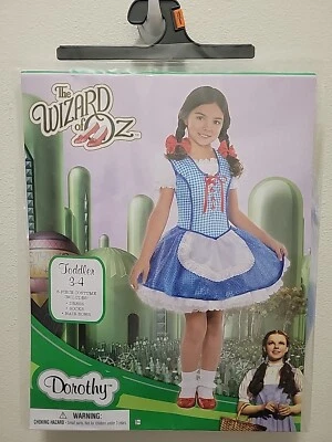 The Wizard of Oz Dorothy Halloween Costume Toddler Size 3-4 Dress Bows Socks New - Image 1 of 4