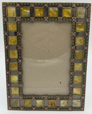Винтажная рамка для картин перламутровая плитка граница 8 дюймов x 6 дюймов с фиолетовыми камнями Вьетнам - Изображение 1 из 4