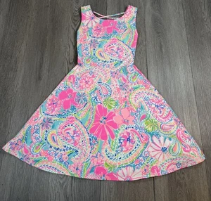 Lilly Pulitzer Girls Size 12 Carice Dress Flock Full of Fun Floral Pink Blue - Picture 1 of 9