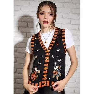 Disney Her Universe Mickey Mouse Halloween Pumpkin Vest Womens Black Orange MD - Picture 1 of 4