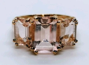 9ct Rose Gold Morganite Trilogy Ring Fully Hallmarked Size K 1/2 - Picture 1 of 7