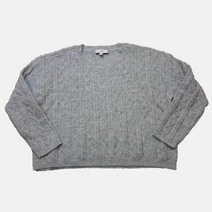 NWT CeCe Pullover Cable Knit Sweater Silver Gray Size XL Womens Sequins Metallic - Picture 1 of 14