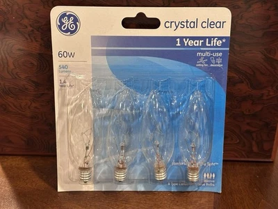 GE Crystal Clear 60W B10 Candelabra Bulbs – 4 Pack – Blunt Tip - Image 1 of 2