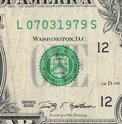JULY 03 1979 Birthday Fancy Serial Number Date Note One Dollar Bill 07 03 1979 - Image 1 of 4
