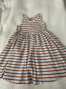 HANNA ANDERSSON GIRLS DRESS SIZE 4 RED WHITE AND BLUE STRIPED WITH POCKETS - Picture 1 of 6