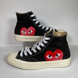 Scarpe da ginnastica Converse Commes Des Garcon UK 9 nere bianche indossate - Foto 1 di 24