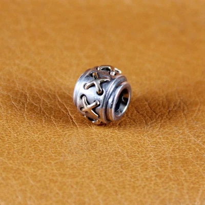 Retired PANDORA Shoe Lace Cross Stitch Bead Two-Tone 14K and Sterling #790290 - Image 1 of 4