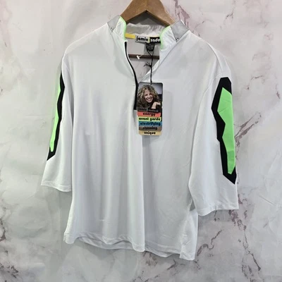 Camisa Jamie Sadock Mujer Grande Blanca Verde Cremallera Sunsense Cool Tron Mikado  Foto 1 de 4