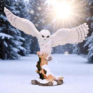 Majestic Snowy Owl Figurine Winter Scene Sculpture Wildlife Statue Art Decor - Imagen 1 de 10