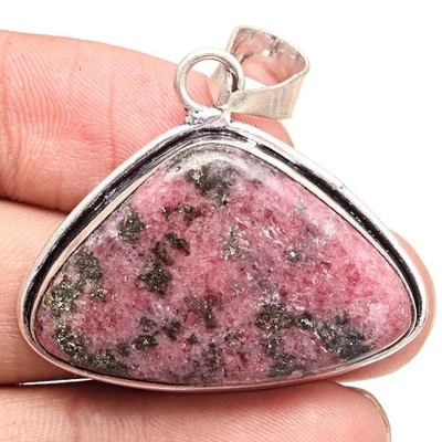 Pendant Rhodonite Gemstone Handmade Mother'Day Gift Silver Jewelry 1.5" - Image 1 of 4