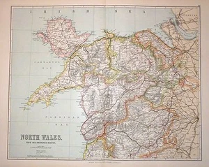 1901 LARGE VICTORIAN COUNTY MAP ~ NORTH WALES ~ MONTGOMERY ANGLESEY EIFION - Picture 1 of 1