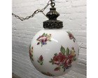 Lampe à globe blanc vintage grand globe suspendu rose florale cordon électrique
