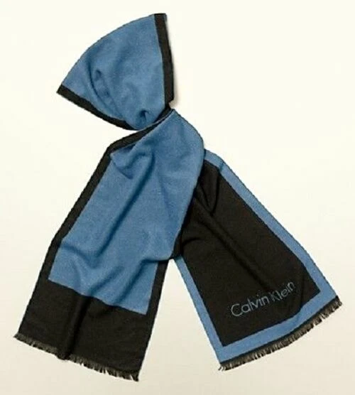 NUEVO CON ETIQUETAS Bufanda Calvin Klein Para Hombre Logo Borde En Contraste AZUL Y NEGRO 4501 480 CO Foto 1 de 1