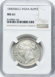 India 1840(B&C) Rupee NGC MS 61 - Picture 1 of 2