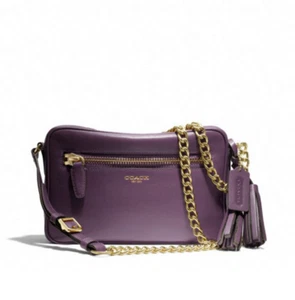 Borsa da volo Coach Legacy nuova con etichette in pelle ottone nero viola viola F25362 - Foto 1 di 6