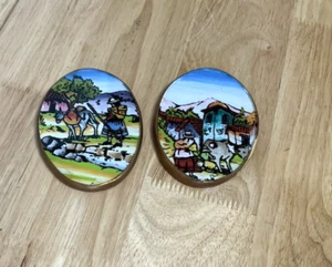 Hand Painted Oval Wooden Plaque Wall Art Vtg Farm Cottage Core Folk Country SEE - Picture 1 of 9