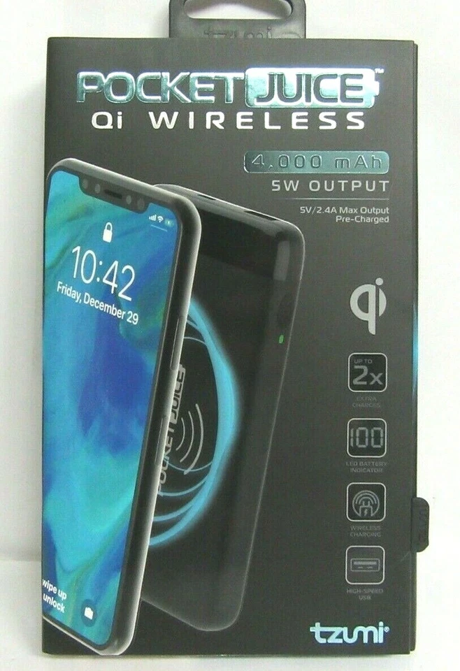 Tzumi - Cargador portátil inalámbrico PocketJuice de 4.000 mAh para la mayoría de los desarrolladores habilitados para USB Foto 1 de 3
