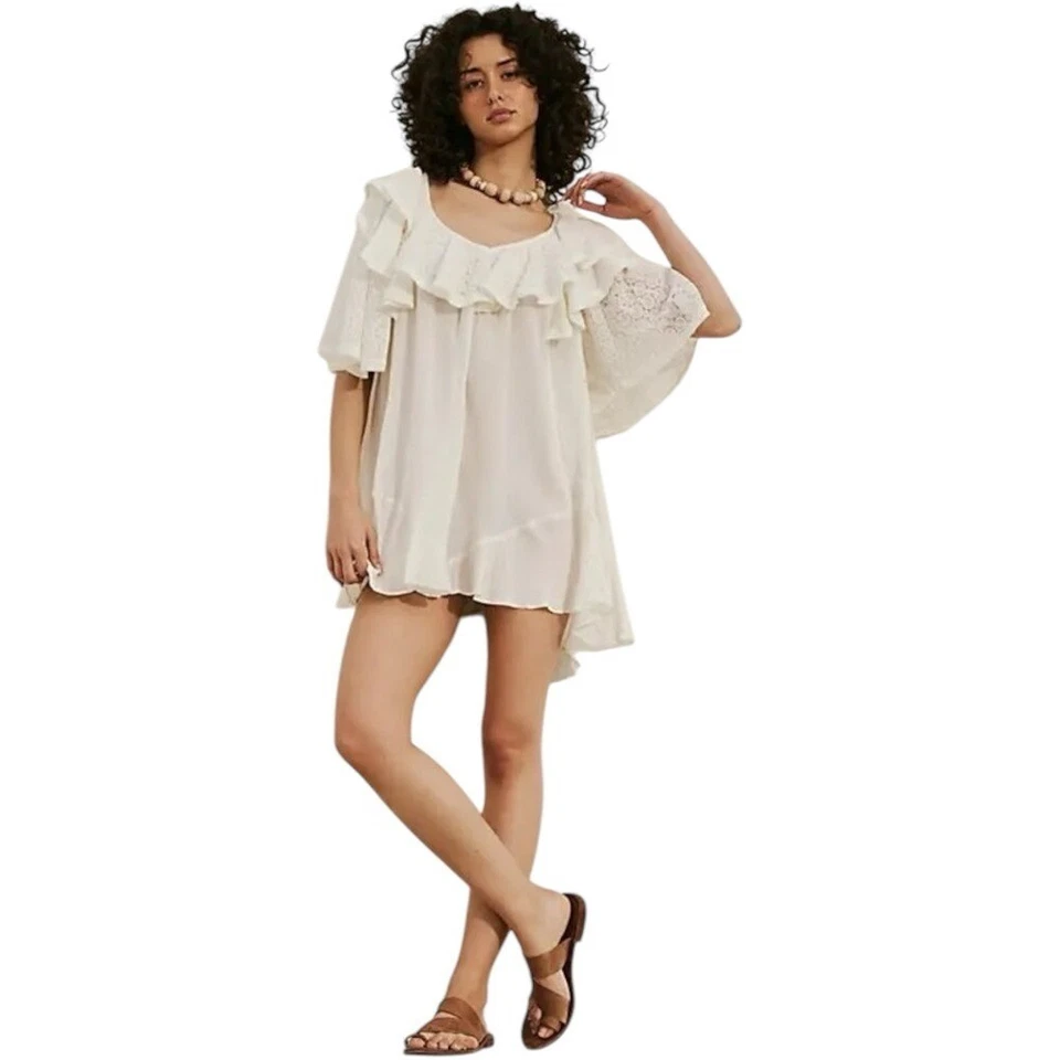 NUEVO SIN ETIQUETAS Free People Rush For Volantes Encaje Fluido Babydoll Boho Mameluco De Gran Tamaño XS Foto 1 de 4