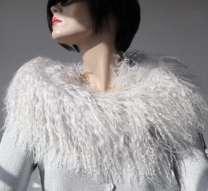 Fur Scarf Tibet Lamb Boa Loop 35 3/8in Stole Collar Lambskin Trim Pastel Light - Picture 1 of 4