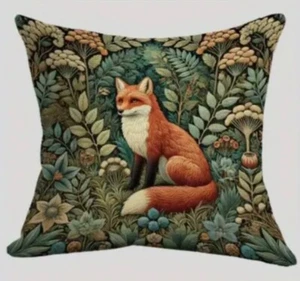 FOX Abstract Botanical Tapestry Linen Throw Pillow Cover Holiday Home Decor 18” - Picture 1 of 4