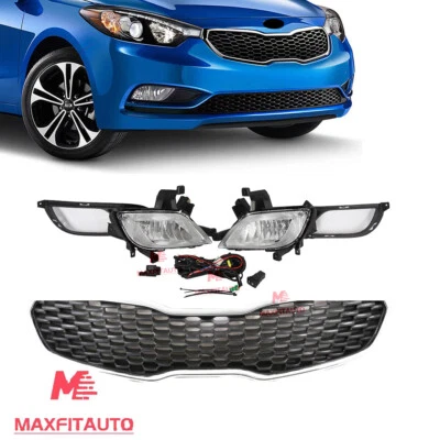 Fits 2014-2016 Kia Forte Front Upper Grille&Foglights With Covers&Harness Kit - Image 1 of 4