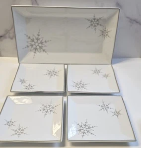NIB Ulta Beauty 5-pc Square White Snowflake Serving plate Set Christmas Winter - Picture 1 of 9