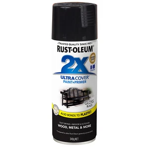 2x 340g Rust-Oleum 2X Ultra Cover Gloss Black Spray Paint , fast-drying - Picture 1 of 4