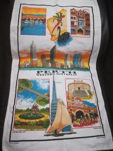 vintage tea towel PERTH AUSTRALIA 100% cotton, shows sights of Perth see pics... - Picture 1 of 3