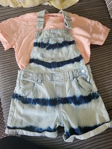 Girls Two Piece Dungaree Shorts Outfit by F&F, Age 6-7 Years - Picture 1 of 1