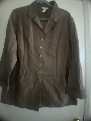 Blazer de lino J. Jill nuevo con etiquetas mezcla de lino esquisto marrón brillo costuras expuestas L usado en excelente estado Foto 1 de 4