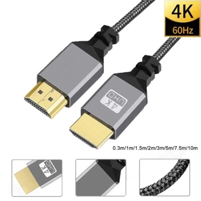 PREMIUM 4K HDMI CABLE 2.0 HIGH SPEED GOLD PLATED BRAIDED LEAD HDTV UHD PS5 XBOX - Image 1 of 4